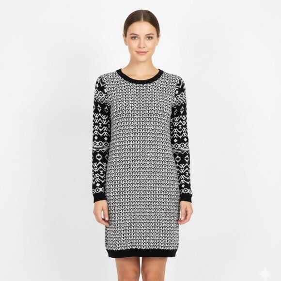 *Pink Rose Black and White Knitted Long Sleeve Dress - Picture 1 of 7